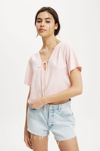 Haven Tie Front Short Sleeve Top, CHERRY BLOSSOM