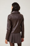 Minimalist Faux Leather Jacket, BROWN - alternate image 3