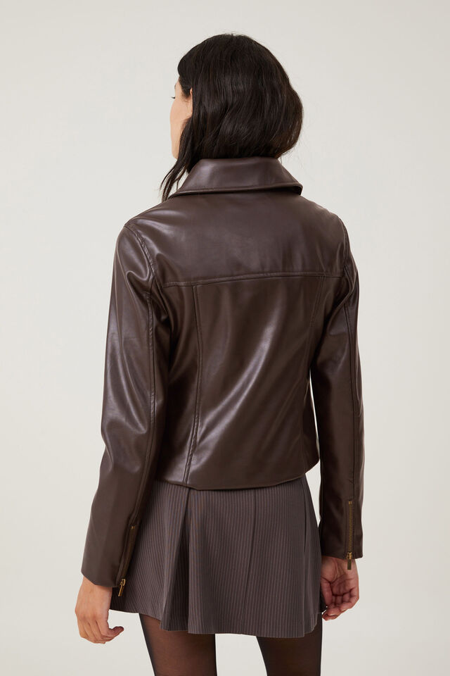Minimalist Faux Leather Jacket, BROWN