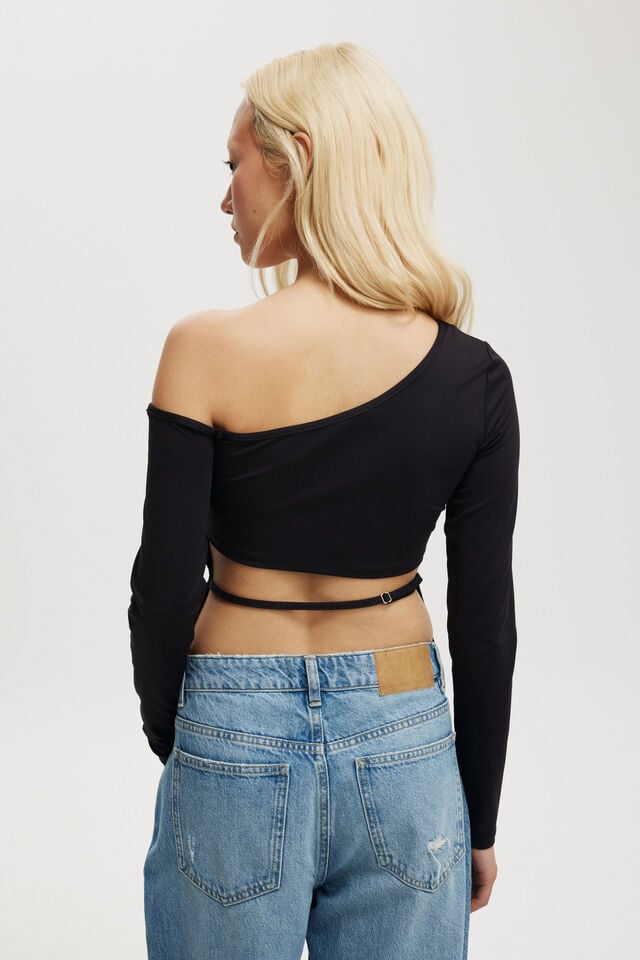 Blair Open Back Long Sleeve Top, BLACK