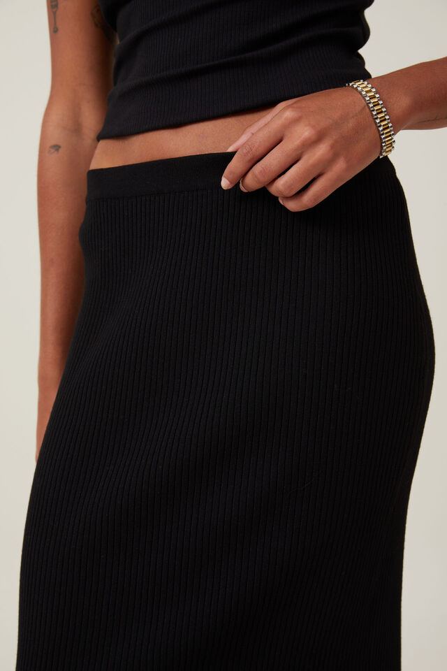 Knit Maxi Skirt, BLACK