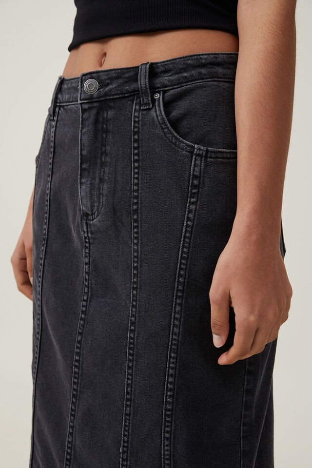 Panel Flare Denim Maxi Skirt, GRAPHITE BLACK
