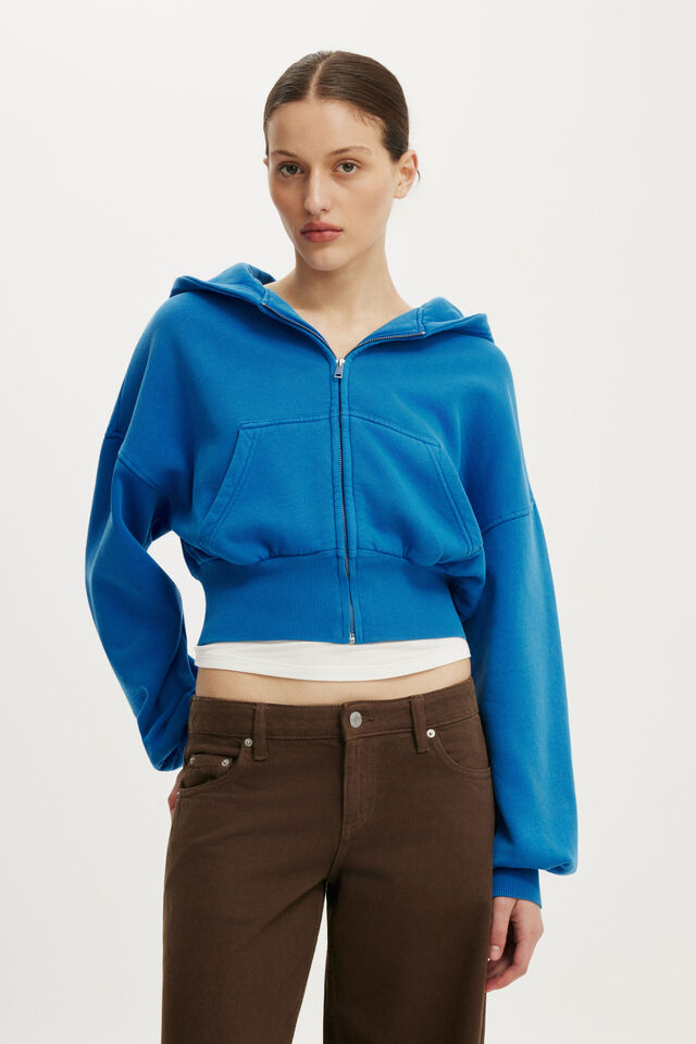 Oversized Zip Through Hoodie, WASHED COBALT
