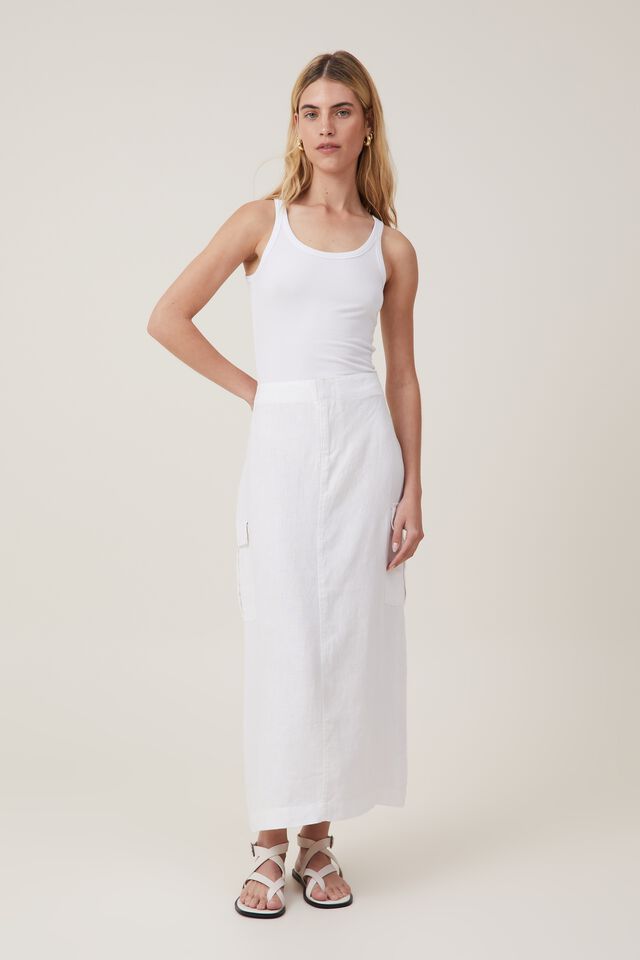Frankie Utility Linen Skirt, WHITE