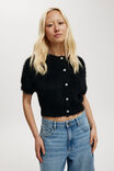 Faux Hair Rib Short Sleeve Cardi, BLACK - alternate image 1