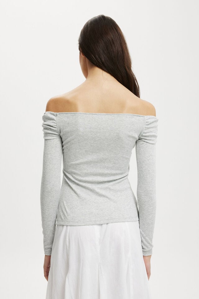 Georgia Knot Front Long Sleeve Top, GREY MARLE