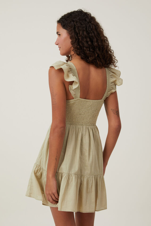Bianca Flutter Sleeve Mini Dress, DESERT SAGE