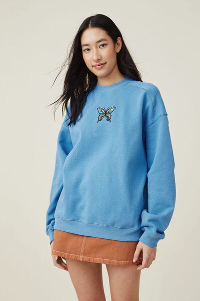 Graphic Crew Sweatshirt, BUTTERFLY/BUZZY BLUE