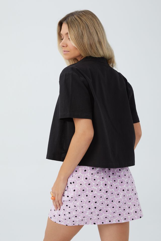 Blusa - Sunny Cropped Short Sleeve Shirt, BLACK