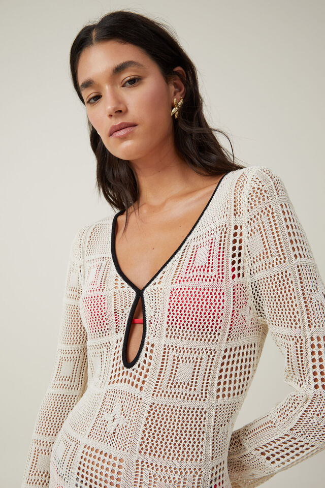 Riviera Crochet Dress, ECRU