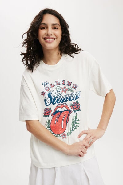 The Lcn Boxy Graphic Tee, LCN BRA ROLLING STONES TONGUE FLOWERS/VW