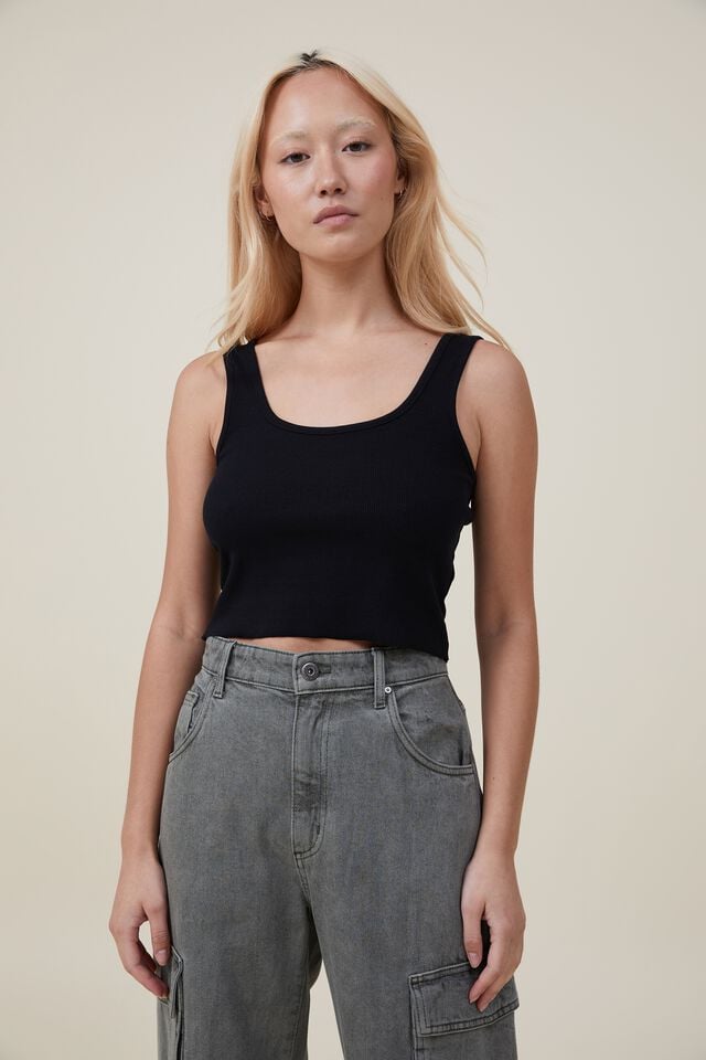 Cotton Ribbed Cropped Sleeveless Top