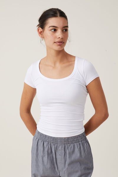 Camiseta - Staple Rib Scoop Neck Short Sleeve Top, WHITE II
