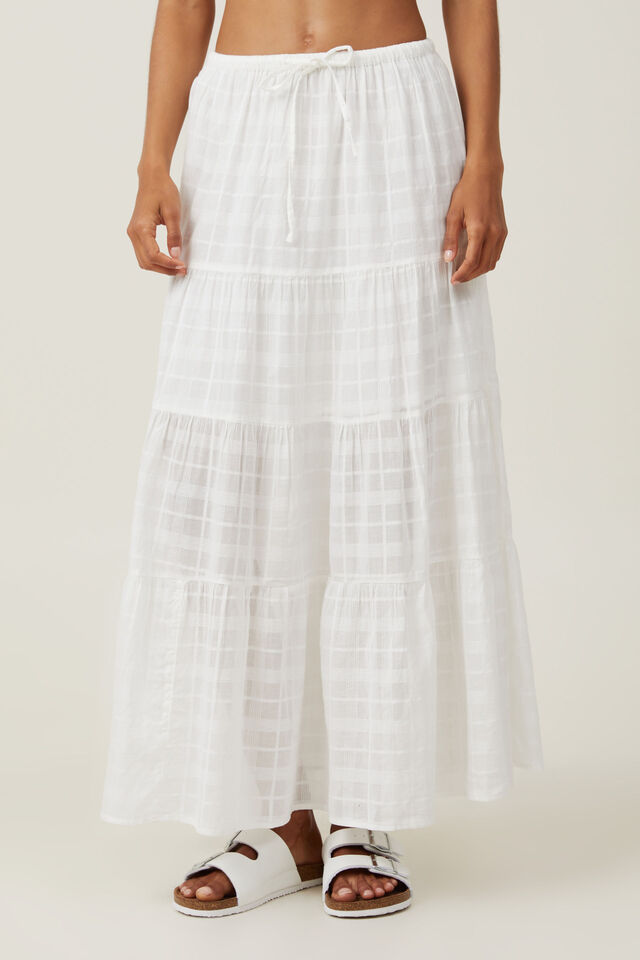 Tilly Tiered Maxi Skirt, WHITE