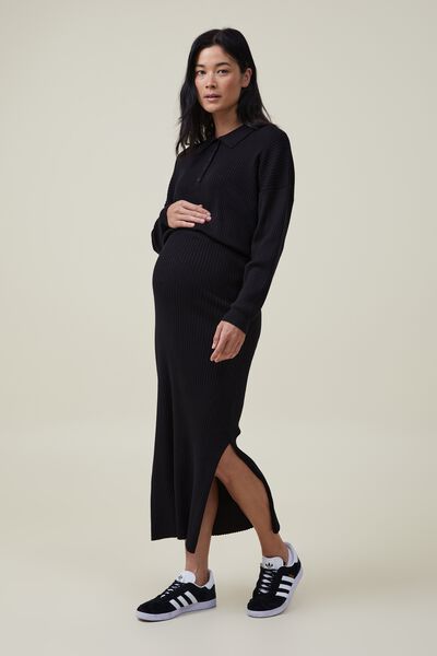 Maternity Friendly Urban Midi Skirt, BLACK