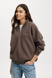 Classic Oversized Half Zip Sweatshirt, DARK TRUFFLE - alternate image 1