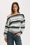 Softest Luxe Off Shoulder Knit, BLUE/GREY MARLE STRIPE - example image 1