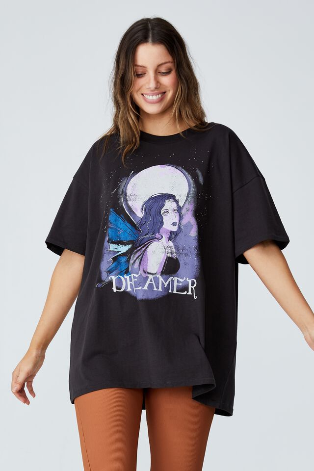 Oversized Graphic T Shirt Dress, DREAMER/WASHED BLACK