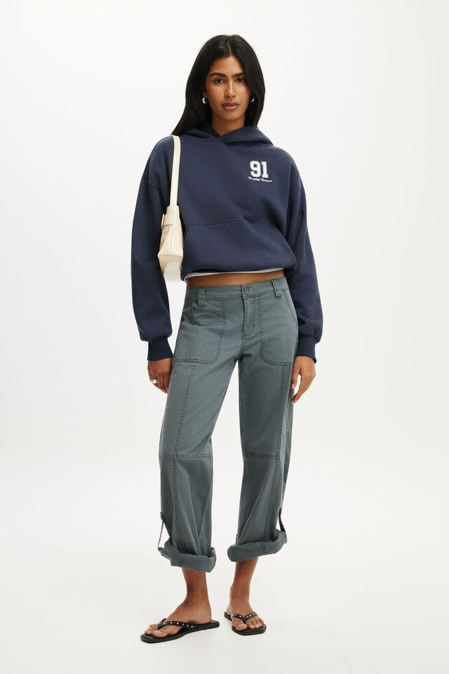 Graphic Boxy Fleece Hoodie, SHADOW NAVY / 91