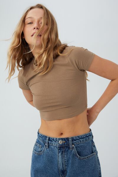 Micro Crop Tee, RICH TAUPE