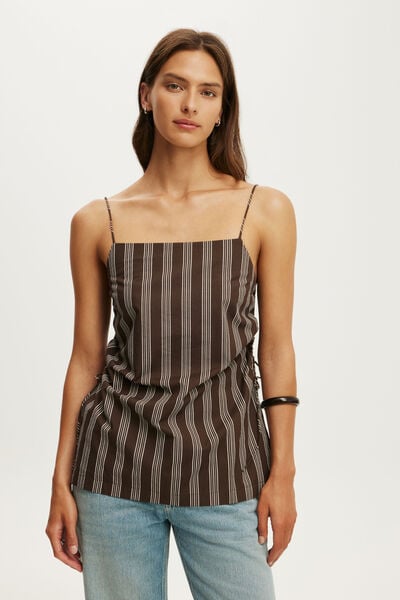 Ella Square Neck Cami, DARK OAK AVERY STRIPE