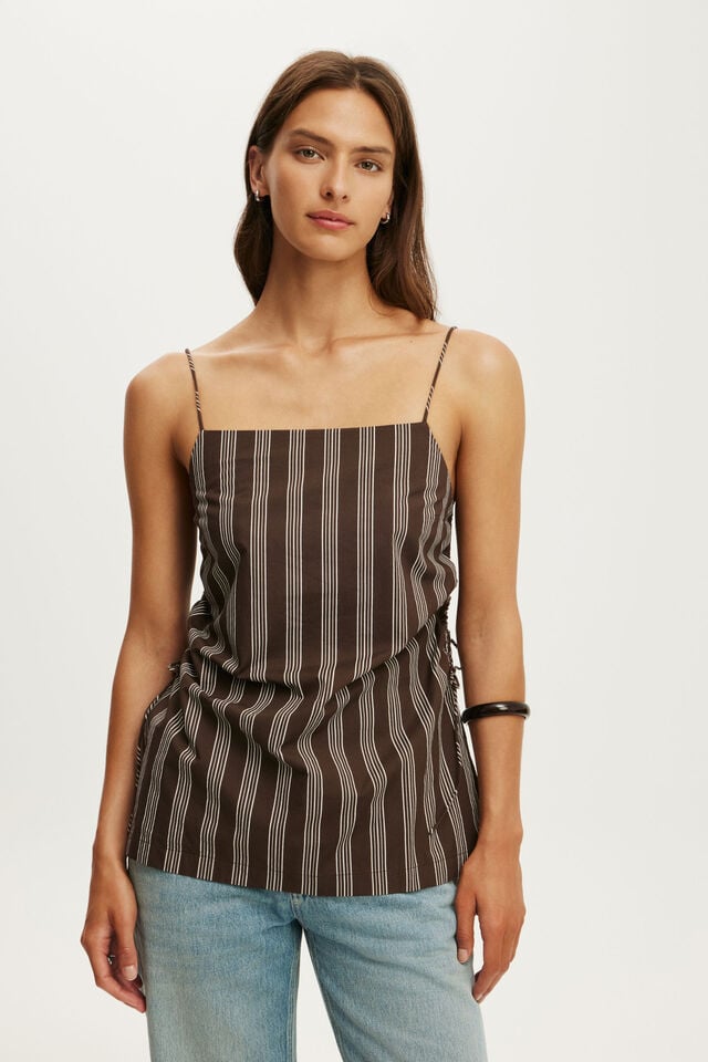 Ella Square Neck Cami, DARK OAK AVERY STRIPE