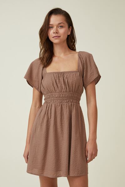 Goldie Open Back Mini Dress, RUSSET BROWN