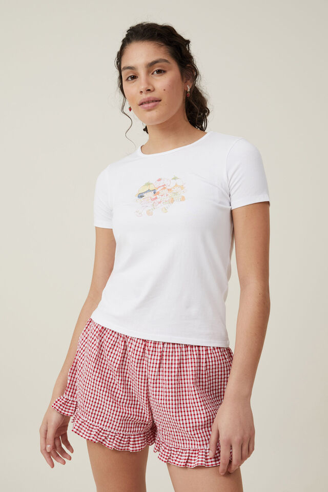 Strawberry Shortcake Fitted Graphic Longline Tee, LCN SSC STRAWBERRY SHORTCAKE BESTIES/WHITE