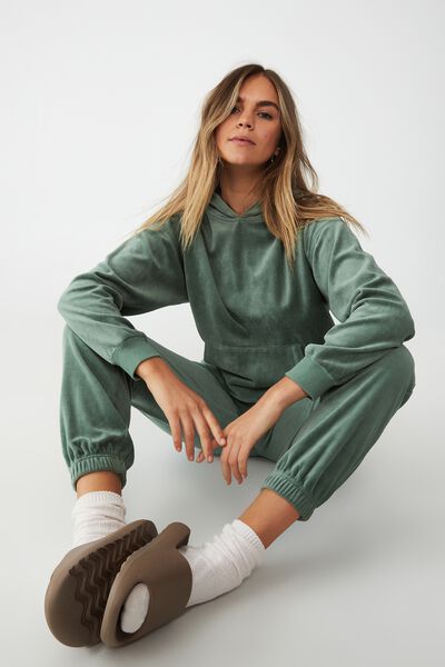 Velour Trackpant, PINE GREEN