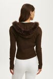 Fluffy Knit Zip Hoodie, DARK OAK - example image 3