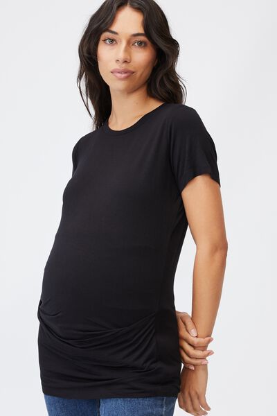 Maternity Wrap Front Short Sleeve Top, BLACK