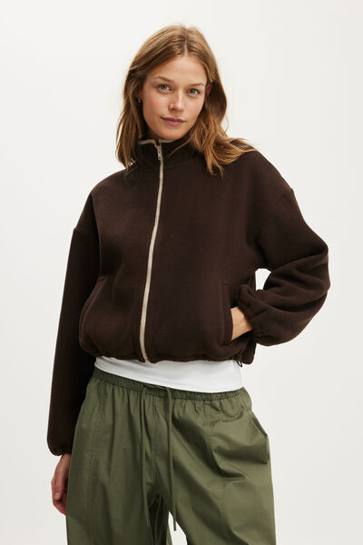 Polar Fleece Zip Through, DARK OAK/MILK TEA TIPPING