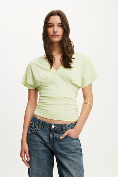 Benni Cinched Vee Tee, PIXIE GREEN