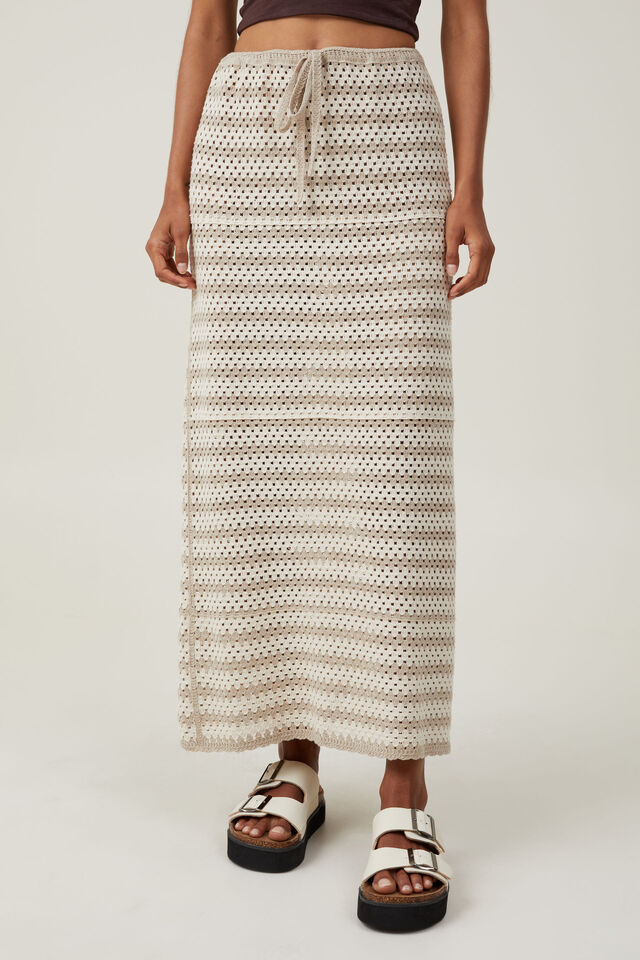 Saia - Crochet Knit Maxi Skirt, MID TAUPE/ STONE