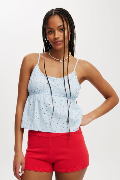 Haven Button Front Cami, POLKA DOT BLUE