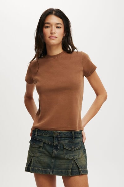 Micro Pleat Denim Skirt, RUST BLUE