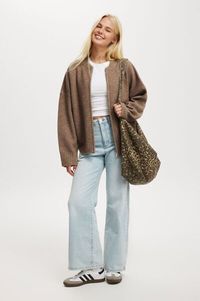 Luxe Zip Through Knit Bomber, ACORN MARLE