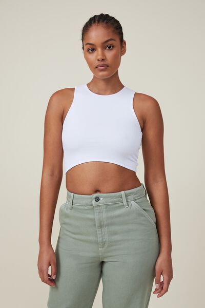 Curved Crop Tank, WHITE