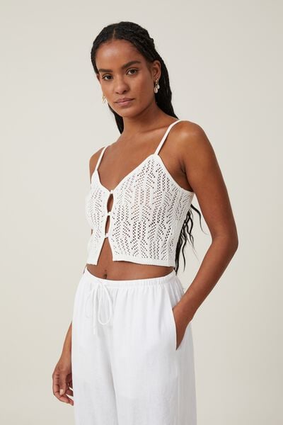 Summer Knit Mesh Cami, WHITE