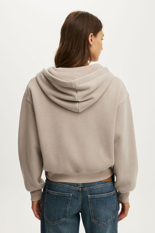 Waffle Zip Through Hoodie, WASHED PEBBLESTONE
