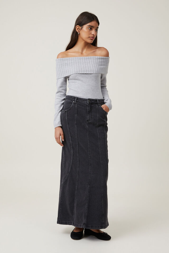 Everfine Off The Shoulder Pullover, GREY SHADOW MARLE