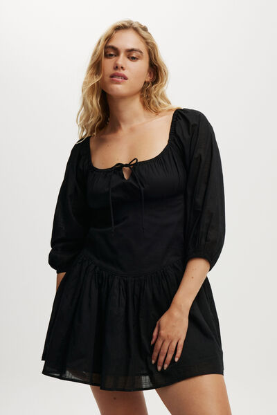 Nellie Long Sleeve Mini Dress, BLACK