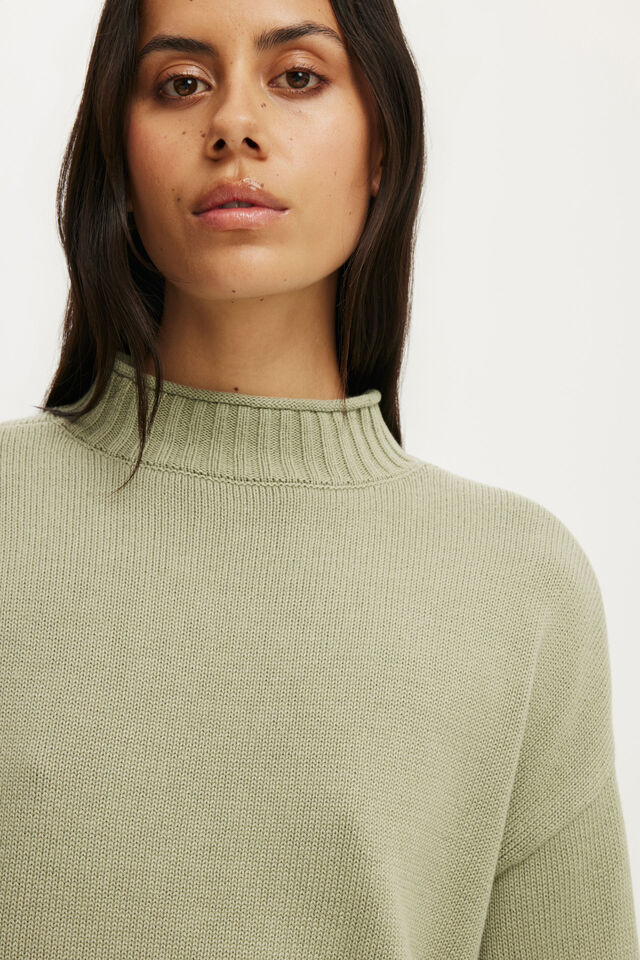 Mila Mock Neck Sweater, PALE EUCALYPTUS