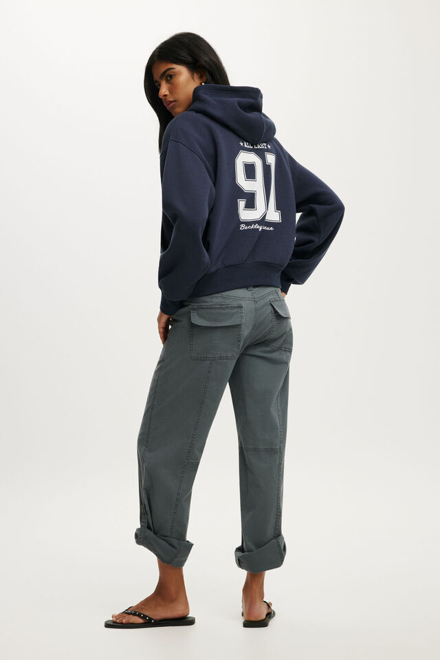 Graphic Boxy Fleece Hoodie, SHADOW NAVY / 91
