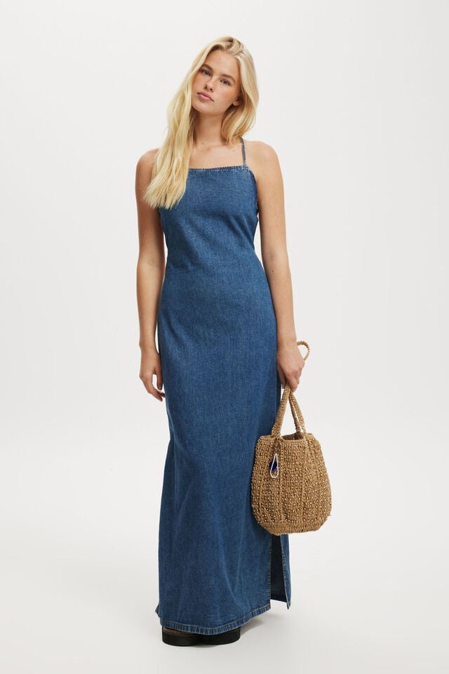 Vestido - Tate Denim Maxi Dress, SEA BLUE