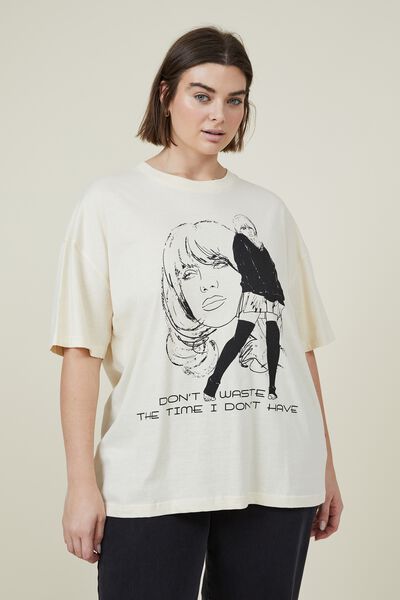 Curve Oversized License Graphic Tee, LCN BR BILLIE EILISH WASTE MY TIME/DOVE GREY