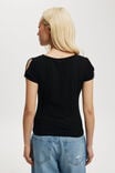 Bow Detail Short Sleeve Top, BLACK - alternate image 3