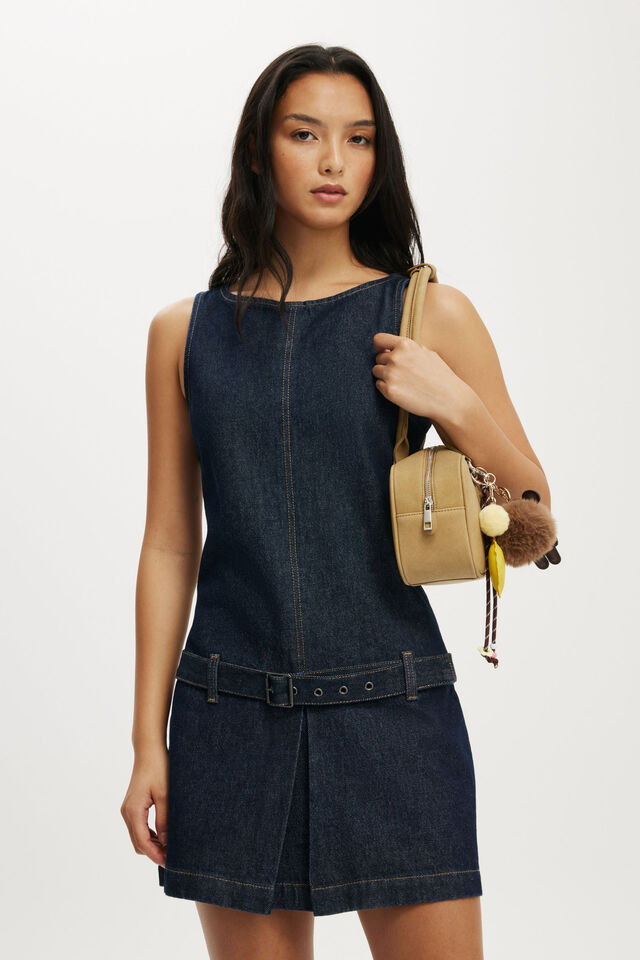 Luisa Belted Denim Mini Dress, SHUTTER BLUE