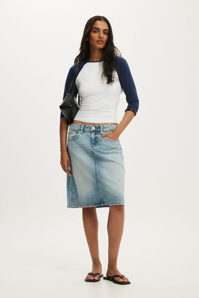 Midi Denim Skirt, PALMSIDE BLUE