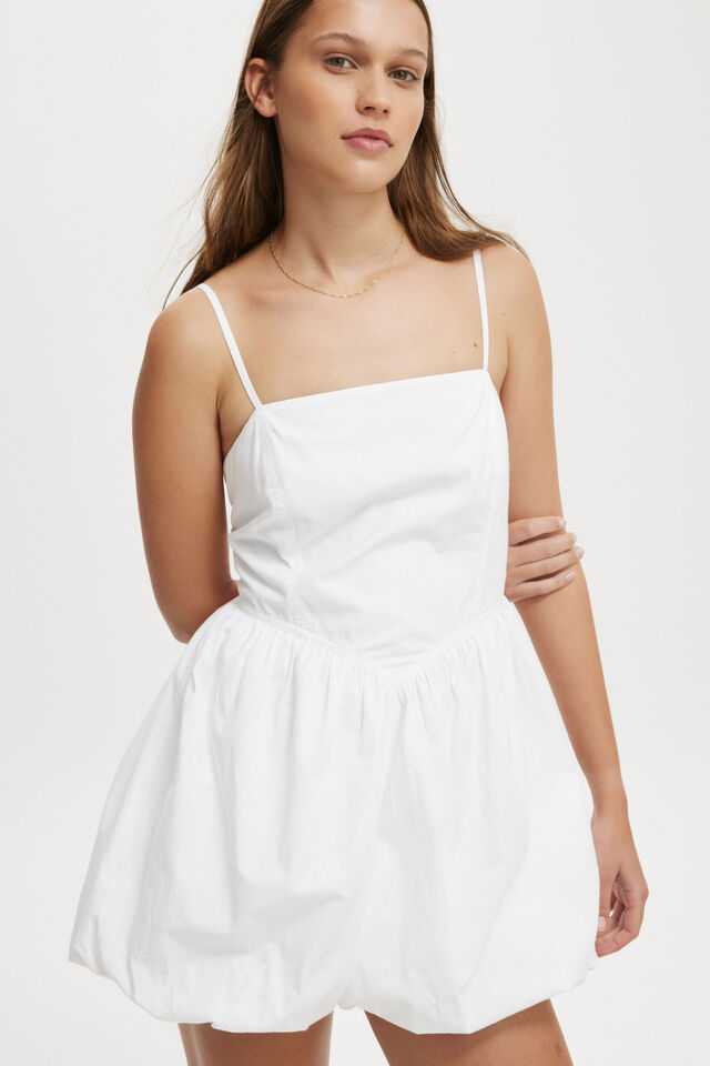 Bubble Hem Mini Dress, WHITE